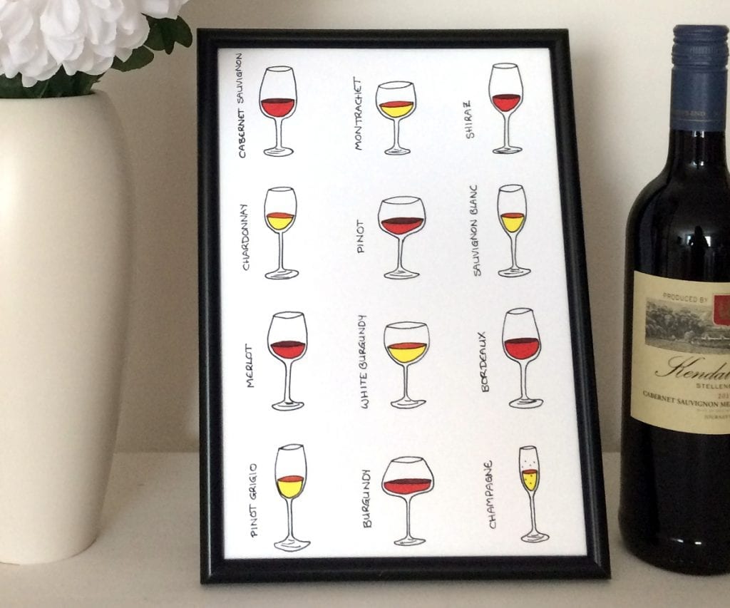 Wine glass illustrations A4 art print