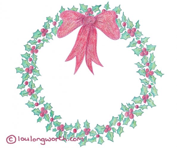 Holly wreath with ribbon