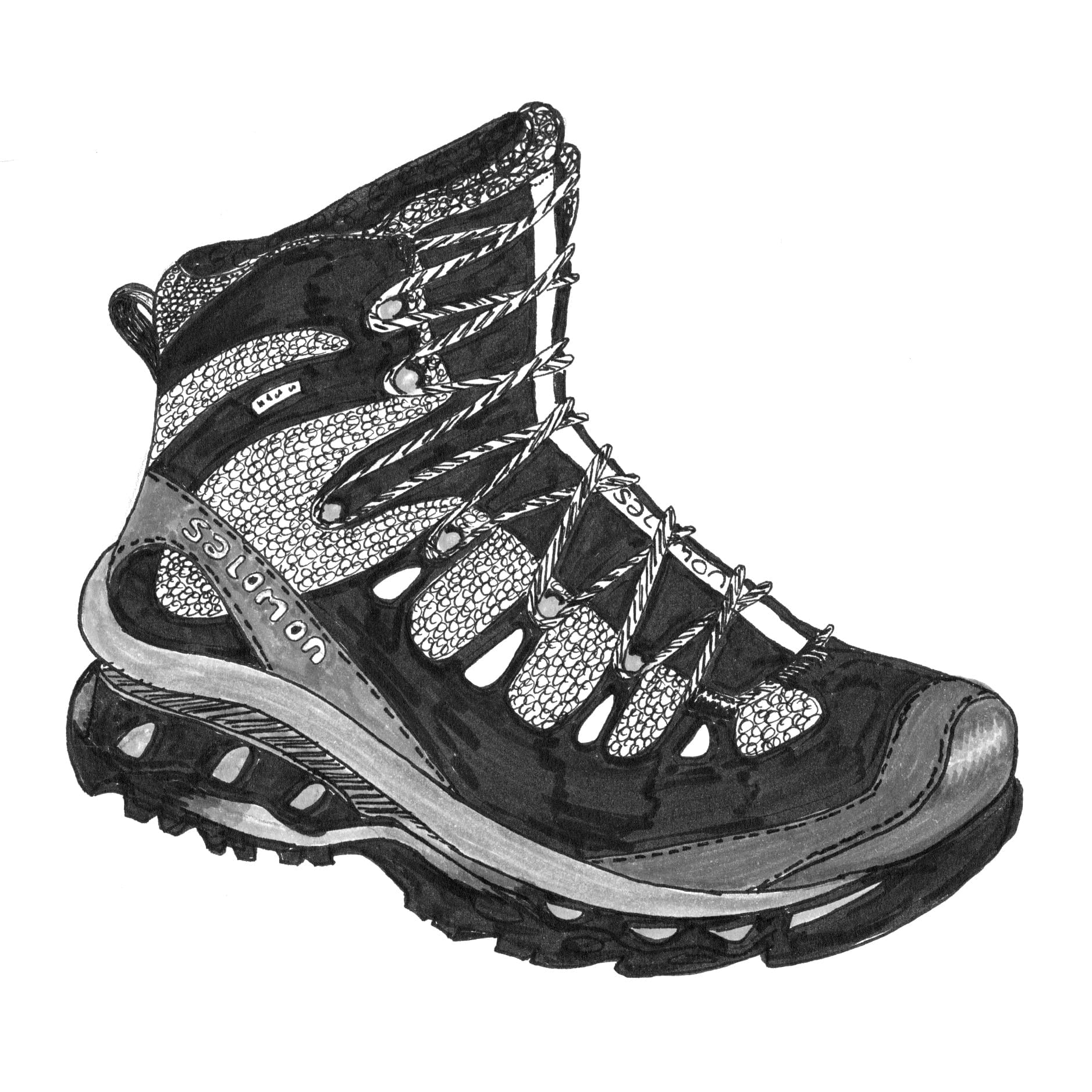 Ink drawing of hiking boot