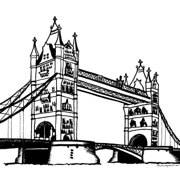 Tower bridge black and white drawing