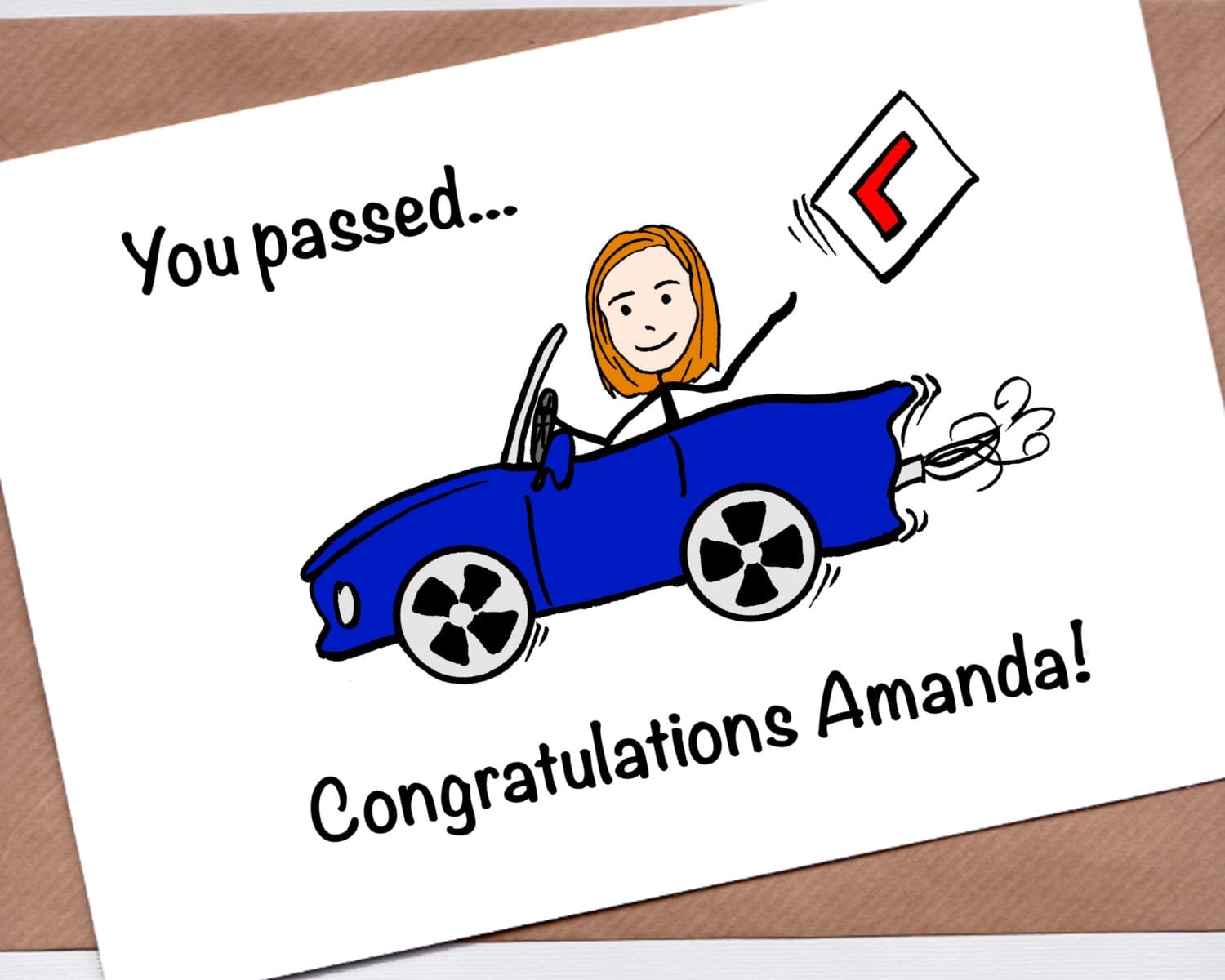 Driving Test Card with Custom Drawn Portrait You Passed