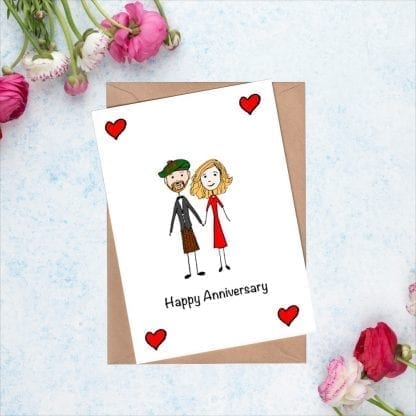 Personalised first anniversary card with cartoon portraits