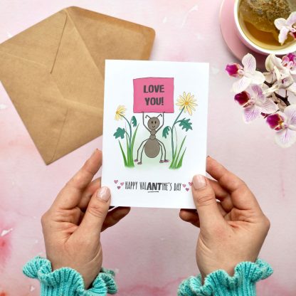 Hands holding Ant Valentine's Day Card