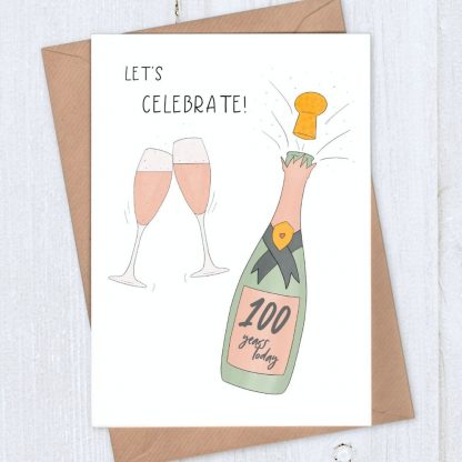 champagne 100th birthday card - let's celebrate