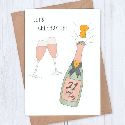 champagne 21st birthday card - let's celebrate