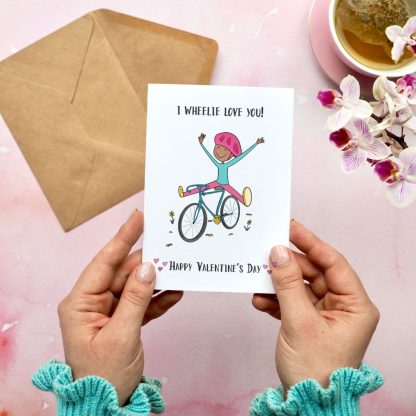 Hands holding Cycling Valentine Card