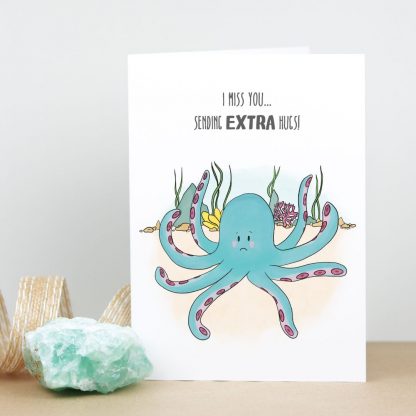 Octopus hugs miss you card standing