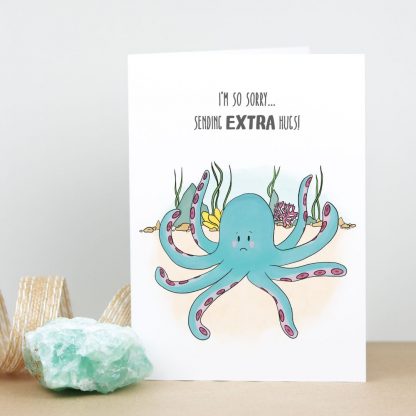 Octopus hugs sympathy card standing