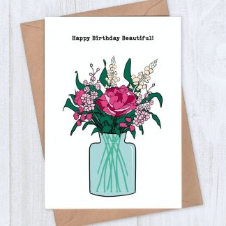 Vase of Flowers birthday card - Happy birthday beautiful