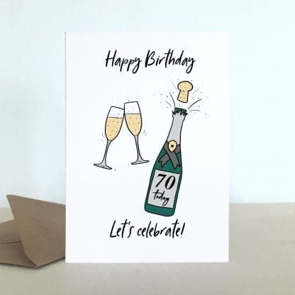 Champagne 70th birthday card standing