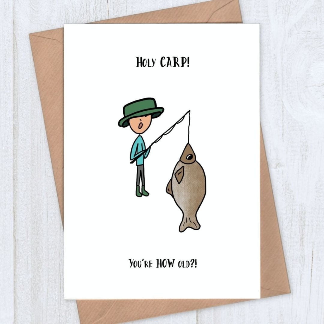 Fishing Birthday Card - Holy CARP! - Lou Longworth Greeting Cards
