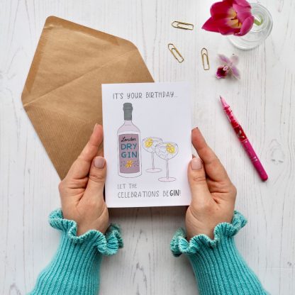 Hands holding Be Gin Birthday Card
