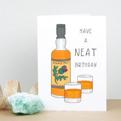 Neat Whisky Birthday Card standing