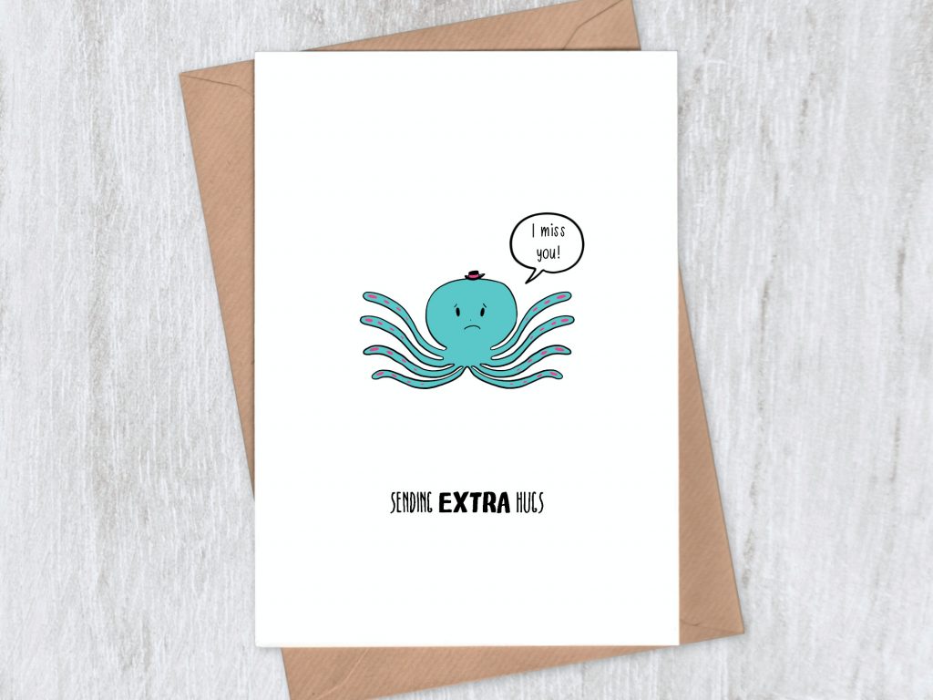 Octopus miss you card - sending extra hugs