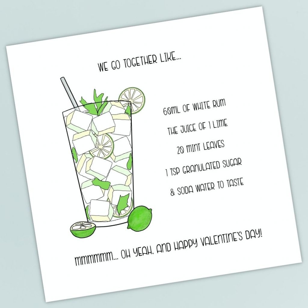 Mojito Recipe Card on teal background