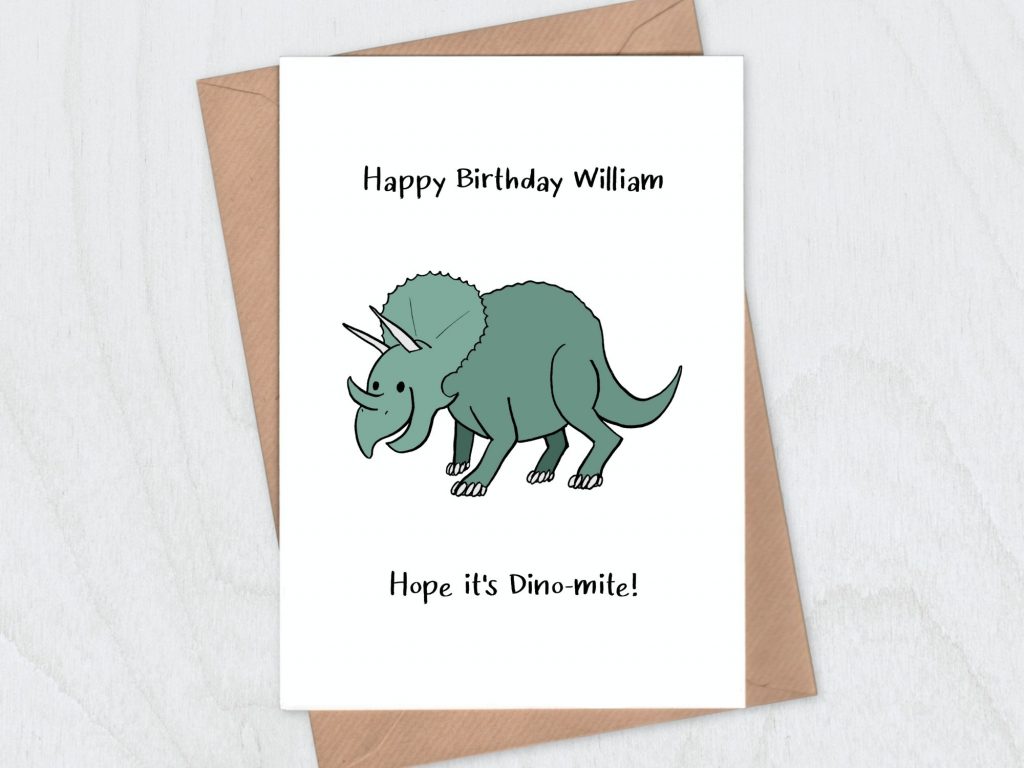 personalised triceratops children's birthday card