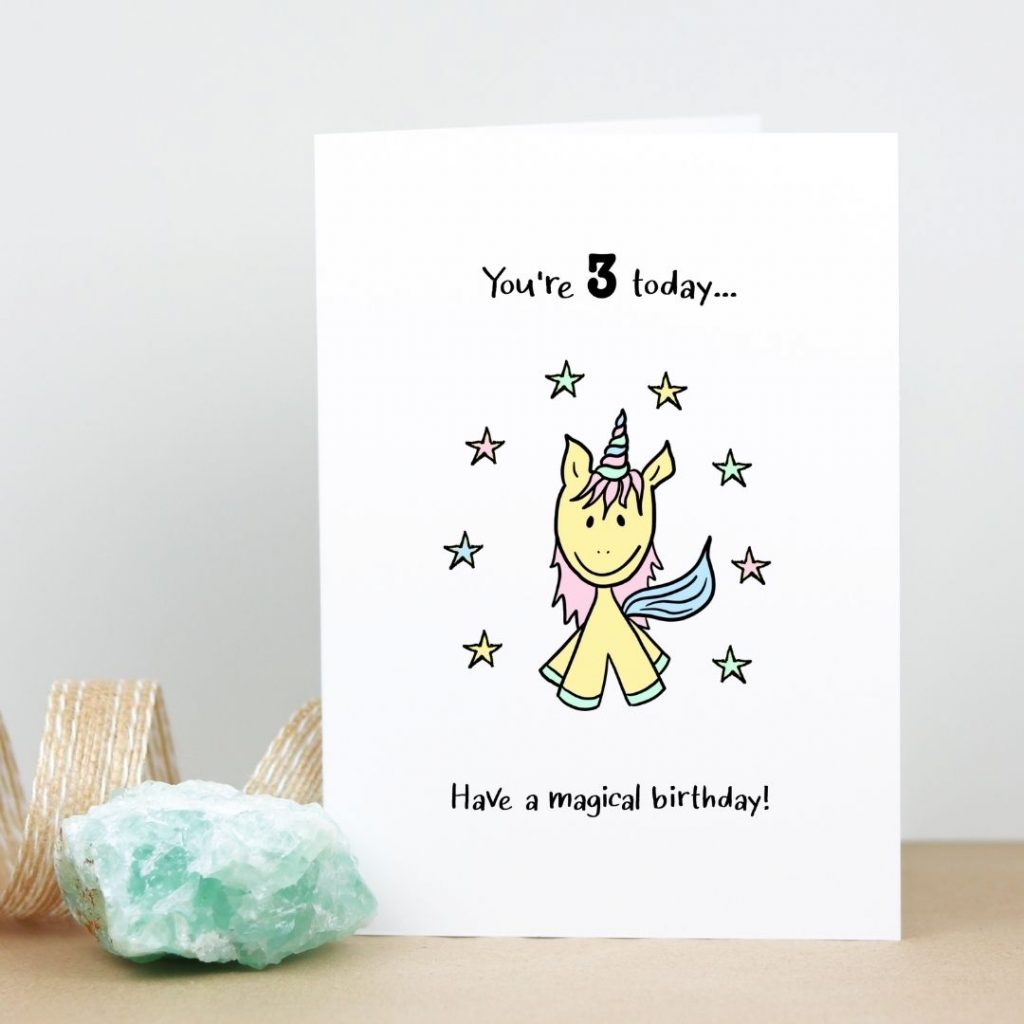 unicorn 3rd birthday card