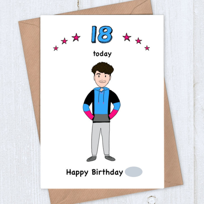 18th birthday card with cartoon portrait