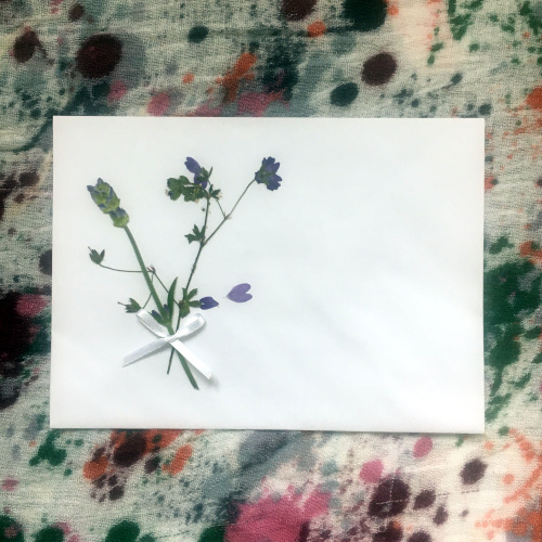 decorate an envelope with dried flowers
