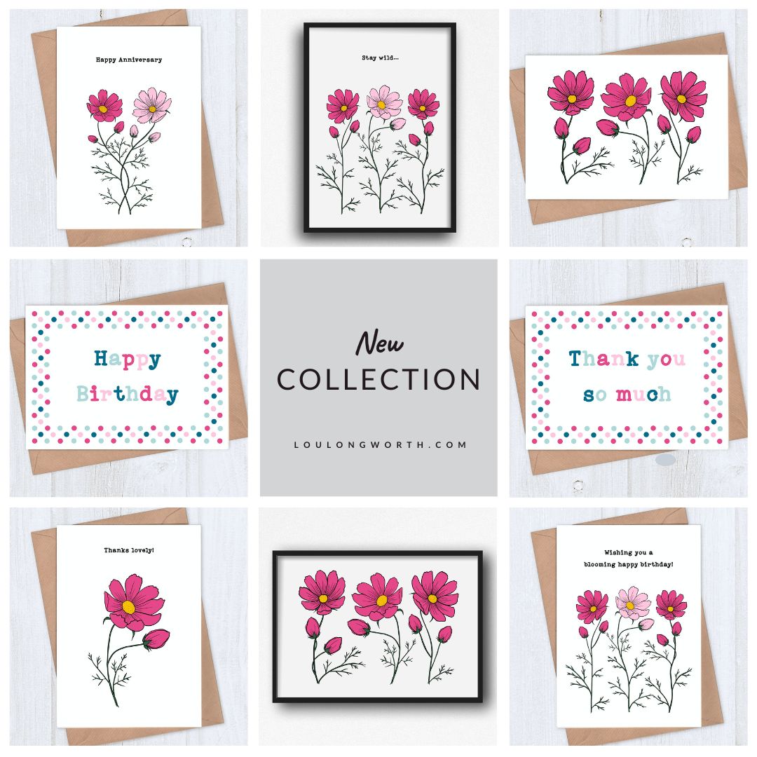 Cosmos Flowers Cards and Prints