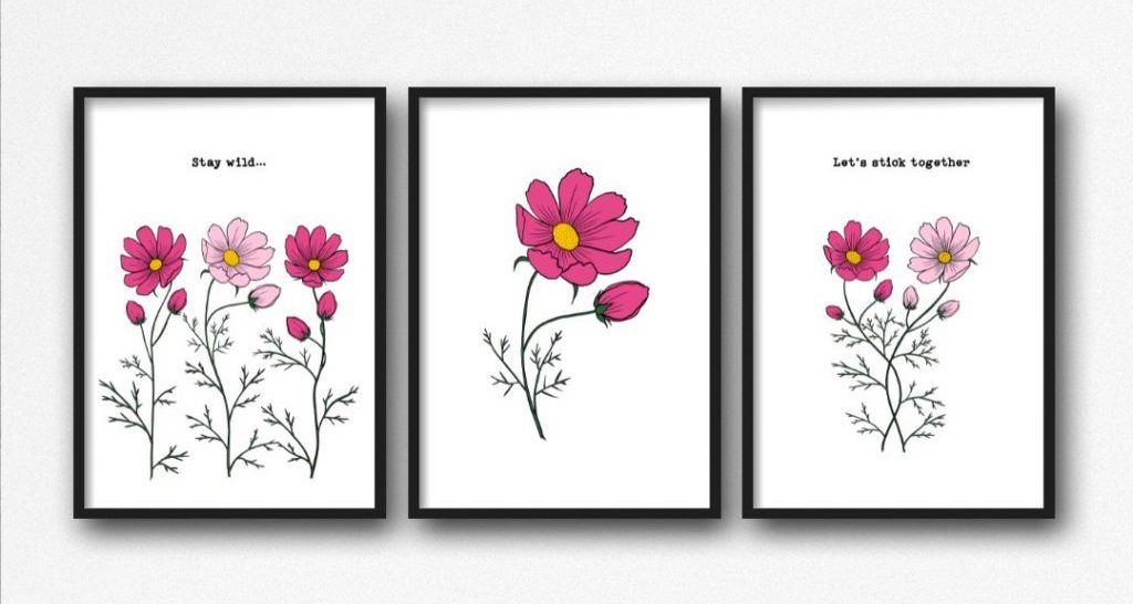 Some of the A4 prints from the Cosmos Flower Cards and Prints range