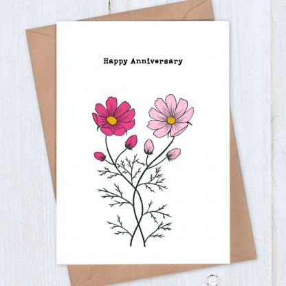 cosmos flowers anniversary card - happy anniversary