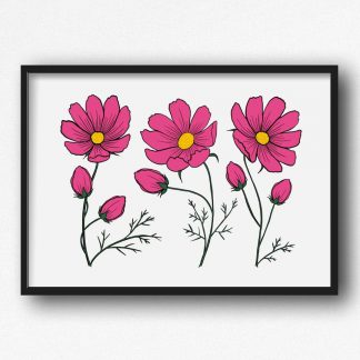 A4 Cosmos flowers print shown with black frame