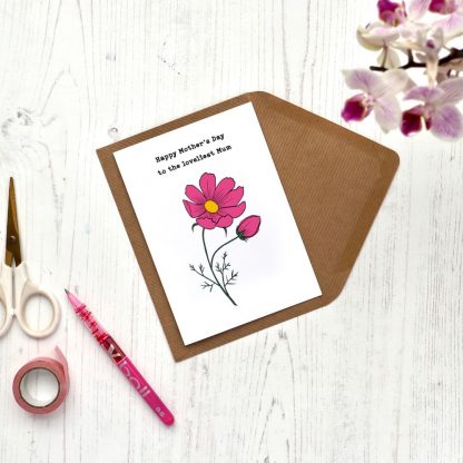 cosmos flower mothers day card on desk